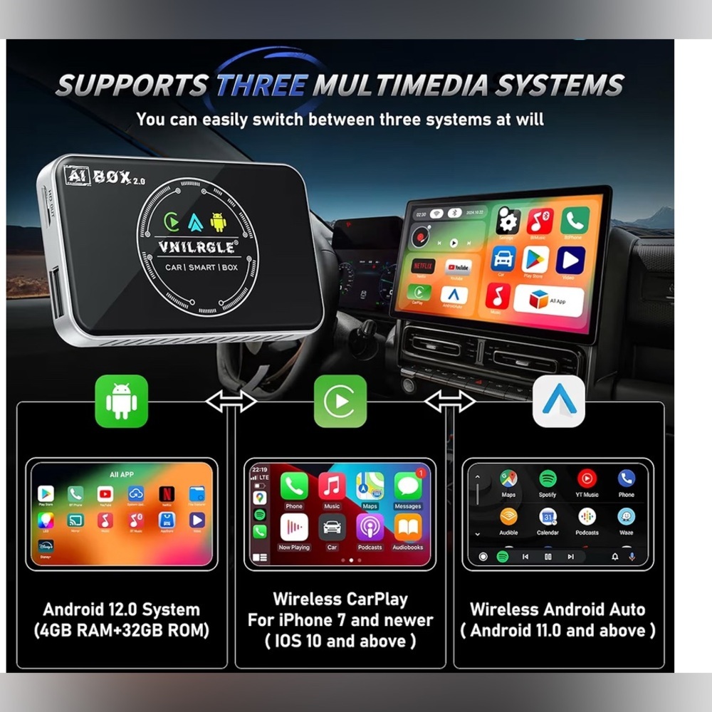 Car Smart Box with Wireless CarPlay and Android Auto - Black